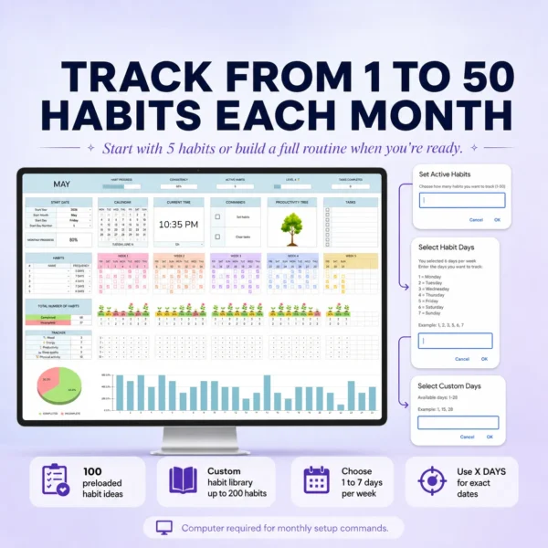 Track 1 to 50 Habits Monthly Track 1 to 50 habits each month in Google Sheets