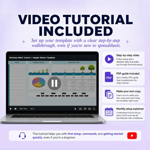 Video Tutorial Included Ultimate Habit Tracker video tutorial included